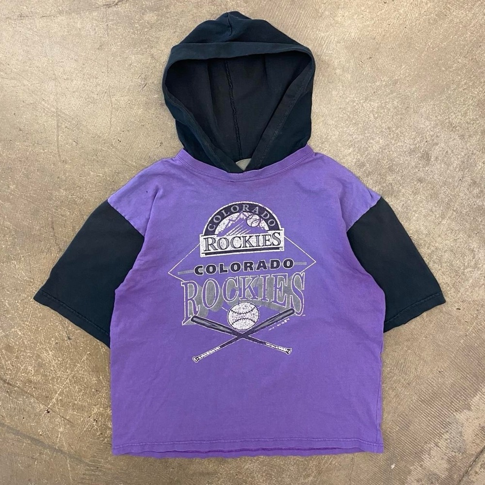 Vintage Colorado Rockies MLB Baseball Jostens Sportswear Hooded T-Shirt Large